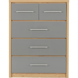 Seconique Seville 5 Drawer Grey Gloss Light Oak Effect Veneer Chest of Drawers - Wilko - thumbnail 4