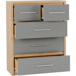 Seconique Seville 5 Drawer Grey Gloss Light Oak Effect Veneer Chest of Drawers - Wilko - thumbnail 5