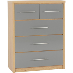Seconique Seville 5 Drawer Grey Gloss Light Oak Effect Veneer Chest of Drawers - Wilko - thumbnail 3