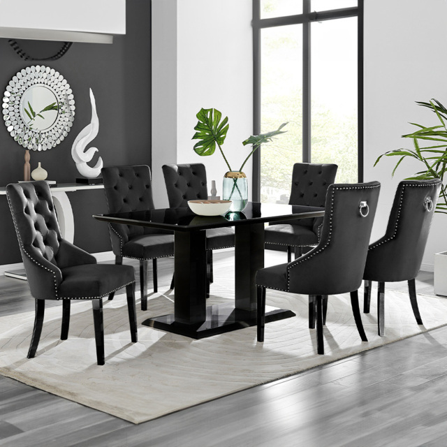 Furniturebox Molini Kensington 6 Seater Dining Set Black Gloss - Wilko - image 1