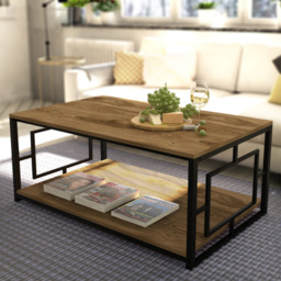 Decorotika Kelvin Single Shelf Black and Walnut Coffee Table - Size: 50 x 120 x 60cm - Multi - Wilko