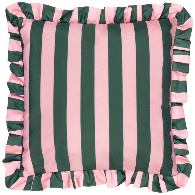 furn. Palm Royale Stripe Pink Ruffle Printed Polyester Filled Outdoor Cushion 50 x 50cm - Wilko - image 1