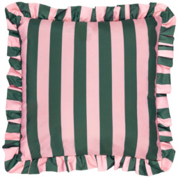 furn. Palm Royale Stripe Pink Ruffle Printed Polyester Filled Outdoor Cushion 50 x 50cm - Wilko
