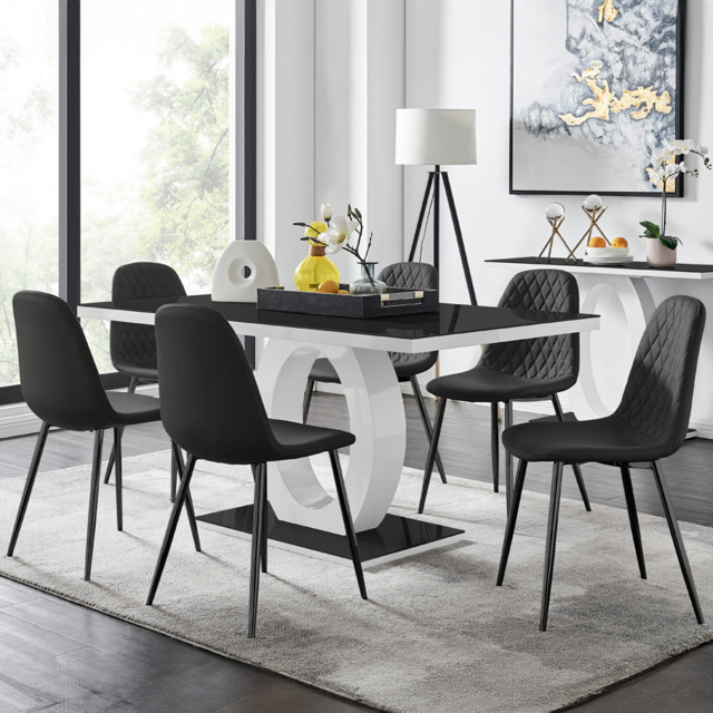 Furniturebox Lucia Solara 6 Seater Dining Set Black Gloss - Wilko - image 1
