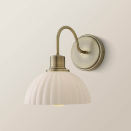 ValueLights Bourton Cream Ribbed Dome Shade Brushed Gold Wall Light with Bulb - Size: 18 x 25 x 21cm - Wilko - thumbnail 6