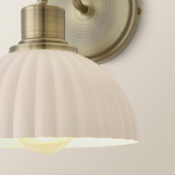 ValueLights Bourton Cream Ribbed Dome Shade Brushed Gold Wall Light with Bulb - Size: 18 x 25 x 21cm - Wilko - thumbnail 5