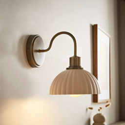 ValueLights Bourton Cream Ribbed Dome Shade Brushed Gold Wall Light with Bulb - Size: 18 x 25 x 21cm - Wilko - thumbnail 3