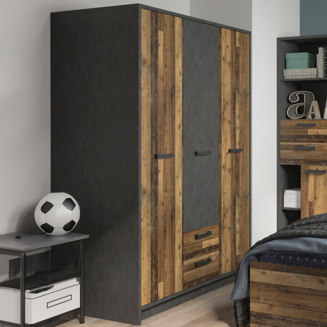 Florence Brooklyn 3 Door 2 Drawer Walnut and Dark Matera Grey Wardrobe - Size: 3 Door, 2 Drawer - Furniture to Go - Wilko - image 1