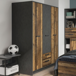 Florence Brooklyn 3 Door 2 Drawer Walnut and Dark Matera Grey Wardrobe - Size: 3 Door, 2 Drawer - Furniture to Go - Wilko