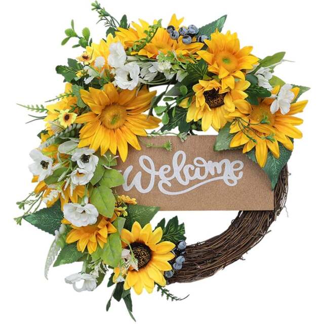 Living and Home White and Yellow Sunflower Artificial Wreath 40cm - Size: 40 x 40 x 6cm - Wilko - image 1