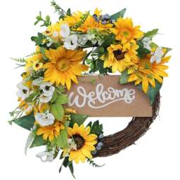 Living and Home White and Yellow Sunflower Artificial Wreath 40cm - Size: 40 x 40 x 6cm - Wilko - thumbnail 1