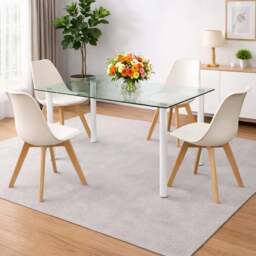 Portland Kosy Koala 4 Seater Modern Glass Dining Set Cream - Clear - Wilko - thumbnail 1