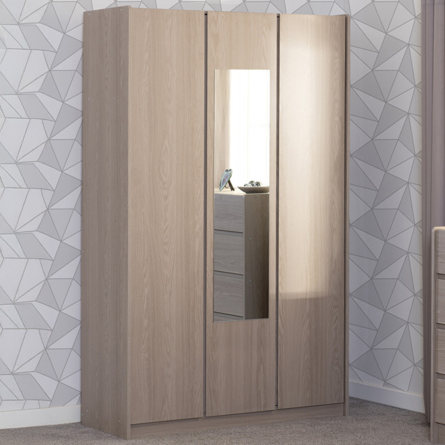 Seconique Paris 3 Door Smoked Ash Effect Mirror Wardrobe - Brown - Wilko - image 1