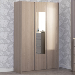 Seconique Paris 3 Door Smoked Ash Effect Mirror Wardrobe - Brown - Wilko - thumbnail 1