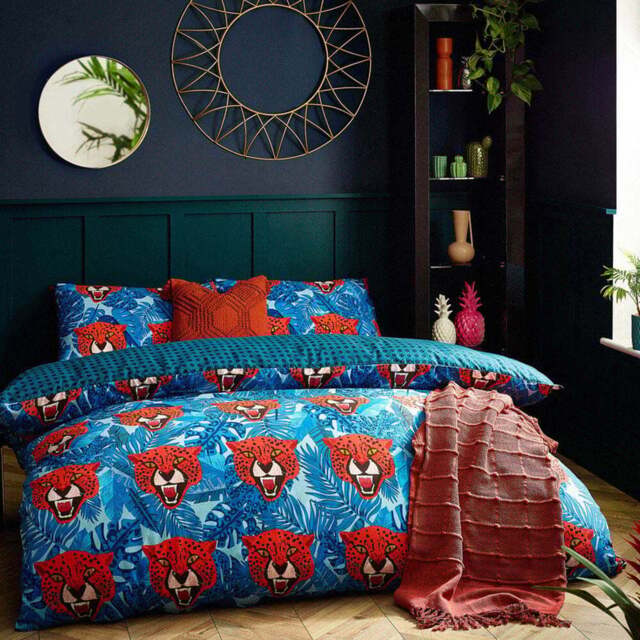 furn. Untamed King Size Blue Cheetah Botanical Duvet Cover Set - Wilko - image 1