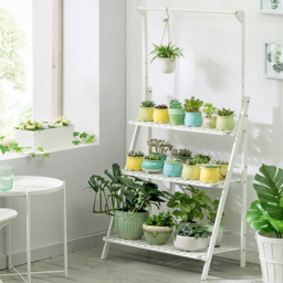 Living and Home 3 Shelf Wooden Foldable Ladder Bookcase with Hanging Rod - Size: 144 x 70 x 50cm - White - Wilko - thumbnail 5
