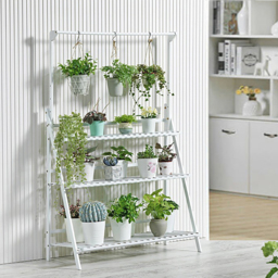 Living and Home 3 Shelf Wooden Foldable Ladder Bookcase with Hanging Rod - Size: 144 x 70 x 50cm - White - Wilko - thumbnail 6