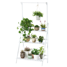 Living and Home 3 Shelf Wooden Foldable Ladder Bookcase with Hanging Rod - Size: 144 x 70 x 50cm - White - Wilko - thumbnail 4
