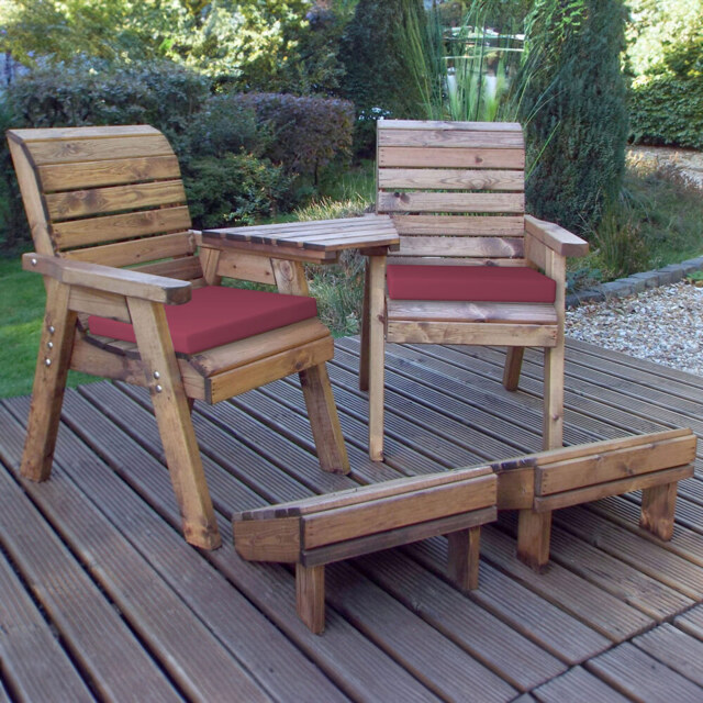 Charles Taylor 2 Seater Angled Deluxe Lounger Set with Red Cushions - Wilko - image 1