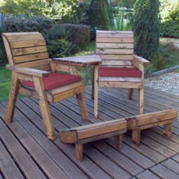 Charles Taylor 2 Seater Angled Deluxe Lounger Set with Red Cushions - Wilko