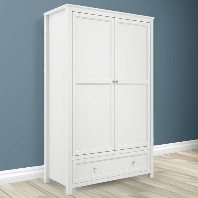 Ives 2 Door Single Drawer White Wardrobe - Size: 2 Door, Single Drawer - LPD Home - Wilko - image 1