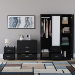 Vida Designs Riano Black 3 Piece Bedroom Furniture Set - Wilko - thumbnail 4