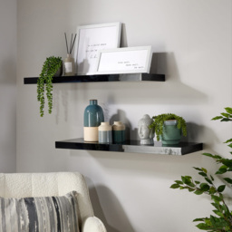 Home Source Cloud 80cm Set of 2 Black Gloss Floating Shelf - Size: 3.8 x 23.5 x 80cm - Wilko - thumbnail 3