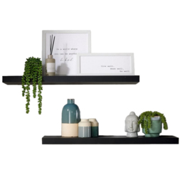 Home Source Cloud 80cm Set of 2 Black Gloss Floating Shelf - Size: 3.8 x 23.5 x 80cm - Wilko - thumbnail 1
