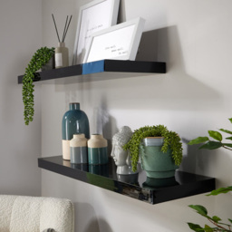 Home Source Cloud 80cm Set of 2 Black Gloss Floating Shelf - Size: 3.8 x 23.5 x 80cm - Wilko - thumbnail 6