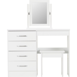 Seconique Nevada 4 Drawer Gloss White Dressing Table Set with Mirror - Size: 40 x 100 x 77cm - Wilko - thumbnail 3