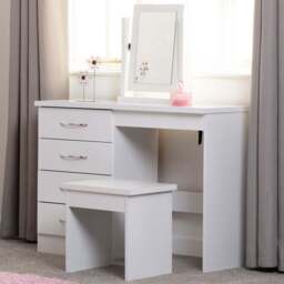 Seconique Nevada 4 Drawer Gloss White Dressing Table Set with Mirror - Size: 40 x 100 x 77cm - Wilko