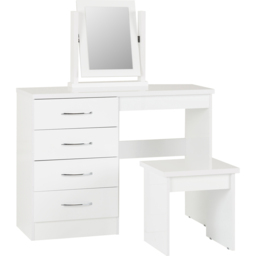Seconique Nevada 4 Drawer Gloss White Dressing Table Set with Mirror - Size: 40 x 100 x 77cm - Wilko - thumbnail 7