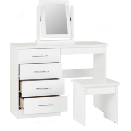 Seconique Nevada 4 Drawer Gloss White Dressing Table Set with Mirror - Size: 40 x 100 x 77cm - Wilko - thumbnail 4