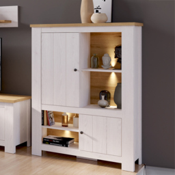 Florence Celesto 2 Door 4 Shelves White and Oak Wide Display Cabinet - Size: 38 x 100 x 140cm - Furniture to Go - Wilko - thumbnail 1