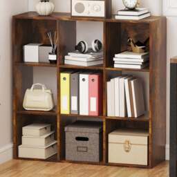 HOMCOM 9 Cube Rustic Brown Storage Cupboard - Size: 91.5 cm x 29.5 cm x 91.5 cmcm - Wilko