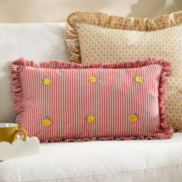 furn. Les Fleurs Lemons Embroidered Ruffle Polyester Filled Cushion 30 x 50cm - Yellow - Wilko - thumbnail 3