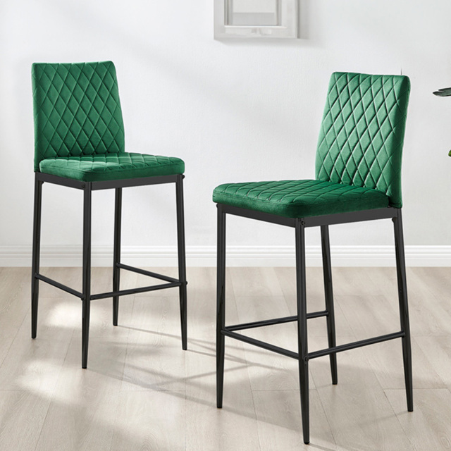 Furniturebox Modern Valera Green and Black Velvet Bar Stool Set of 2 - Wilko - image 1