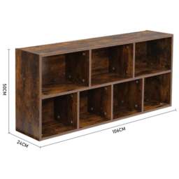 H&O Direct 7 Cube Wooden Bookcase - Size: 106 x 50 x 24cm - Brown - Wilko - thumbnail 6
