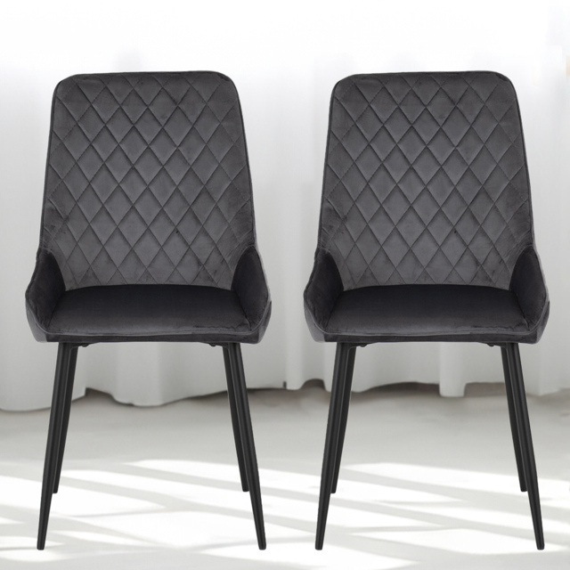 Seconique Avery Set of 2 Grey Velvet Dining Chair - Wilko - image 1