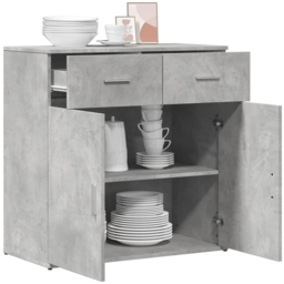 vidaXL 2 Door 2 Drawer Concrete Grey Wooden Sideboard - Size: 80 x 79 x 38cm - Wilko - thumbnail 4