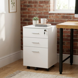 3 Drawer Wooden Filing Cabinet - White - Wilko - thumbnail 5