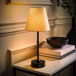 ValueLights Lowe Black Rechargeable Table Lamp with Linen Shade - Size: 39.8 x 17.2 x 17.2cm - Wilko - thumbnail 3