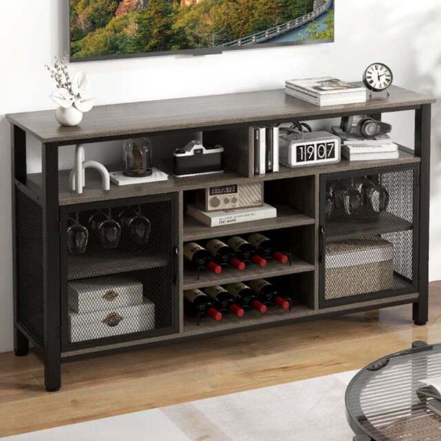 Costway Grey Buffet Sideboard with Wine Rack - Size: 140 x 40 x 84cm - Wilko - image 1