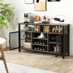 Costway Grey Buffet Sideboard with Wine Rack - Size: 140 x 40 x 84cm - Wilko - thumbnail 5