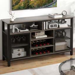 Costway Grey Buffet Sideboard with Wine Rack - Size: 140 x 40 x 84cm - Wilko