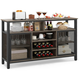 Costway Grey Buffet Sideboard with Wine Rack - Size: 140 x 40 x 84cm - Wilko - thumbnail 3