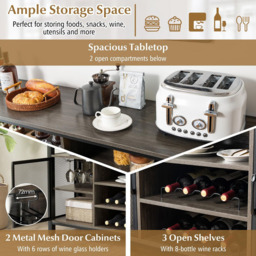 Costway Grey Buffet Sideboard with Wine Rack - Size: 140 x 40 x 84cm - Wilko - thumbnail 6
