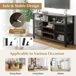 Costway Grey Buffet Sideboard with Wine Rack - Size: 140 x 40 x 84cm - Wilko - thumbnail 7