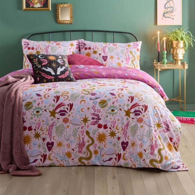Furn Double Enchanted Printed Reversible Duvet Set - Pink - Wilko - image 1