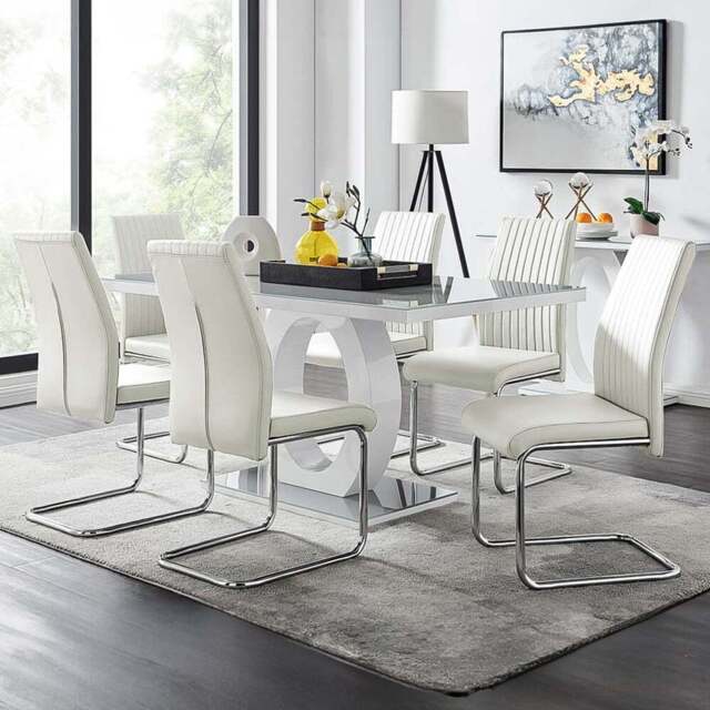 Furniturebox Lucia Fontant 6 Seater Dining Set Grey Gloss White and Chrome - Wilko - image 1